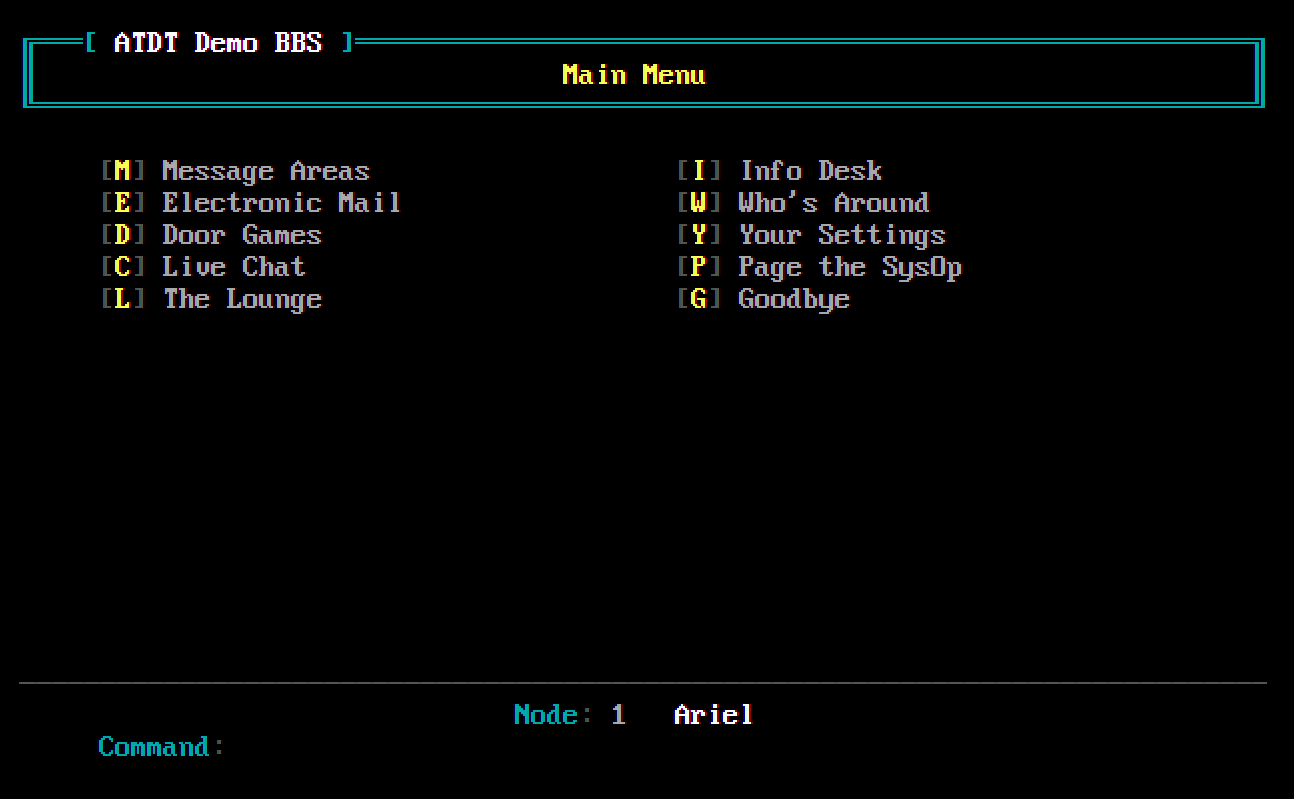 ATDT BBS Software Demo BBS — additional source screen 1