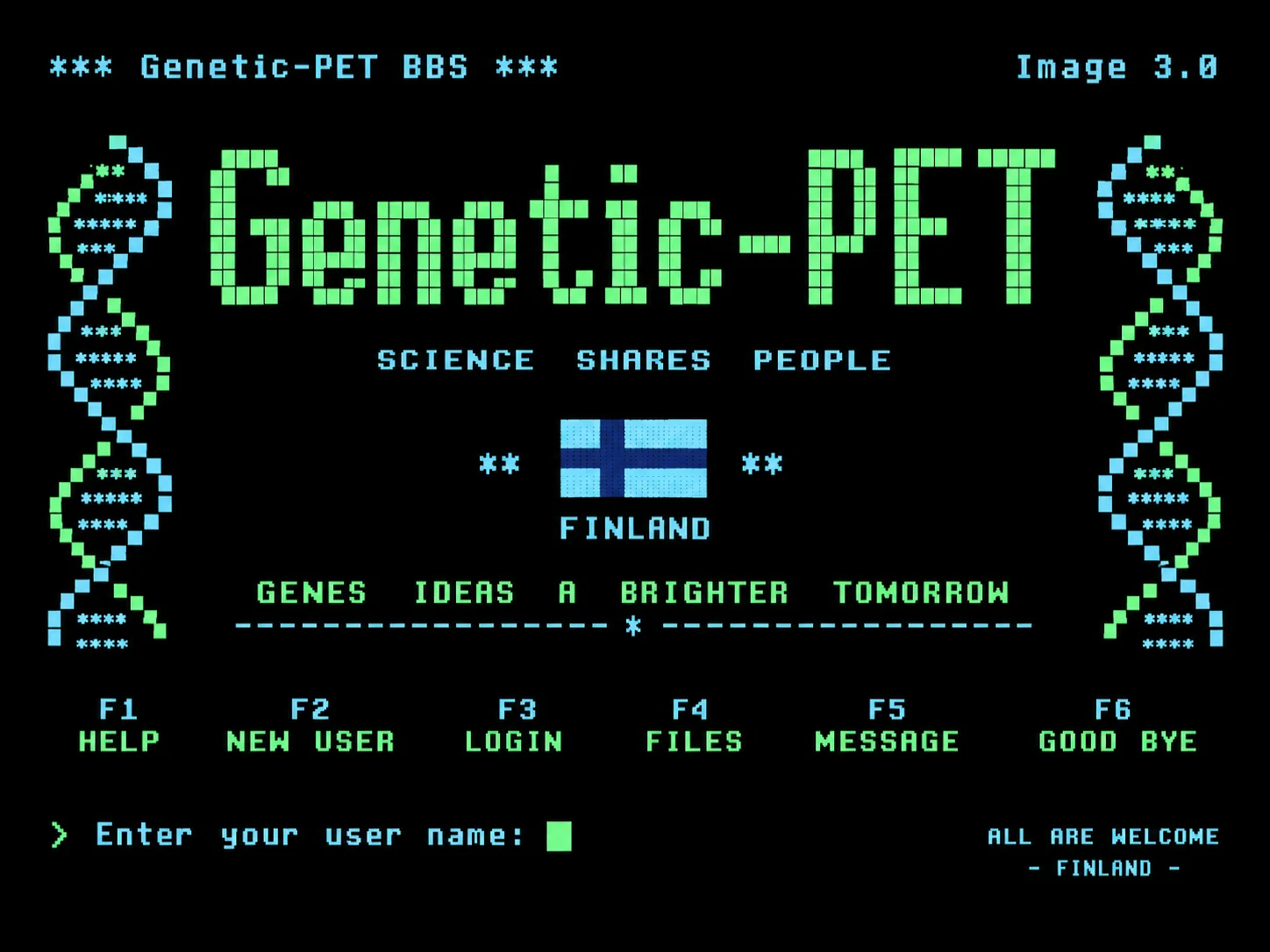 Computer-generated interpretation of a Genetic-PET BBS login screen
