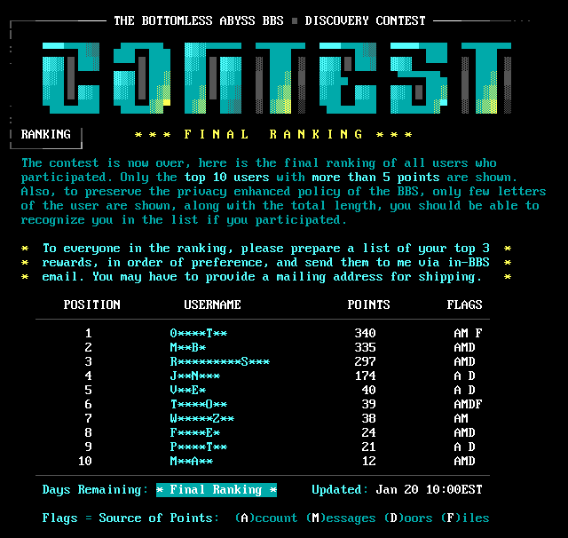 The Bottomless Abyss BBS — additional source screen 2