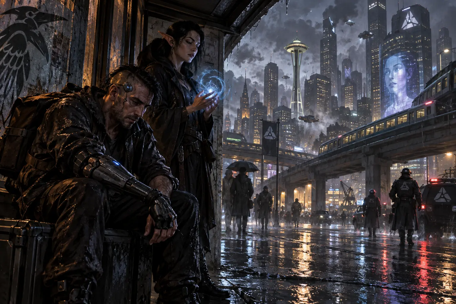 Original shadowrun concept illustration for Seattle2064.