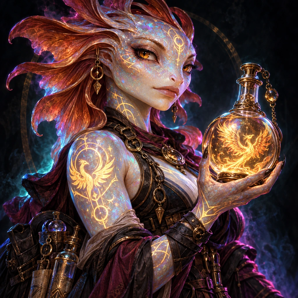 Breosel Ascendant, opal-skinned salamander-folk, Tattoo of the Phoenix; original champion of Aarchon