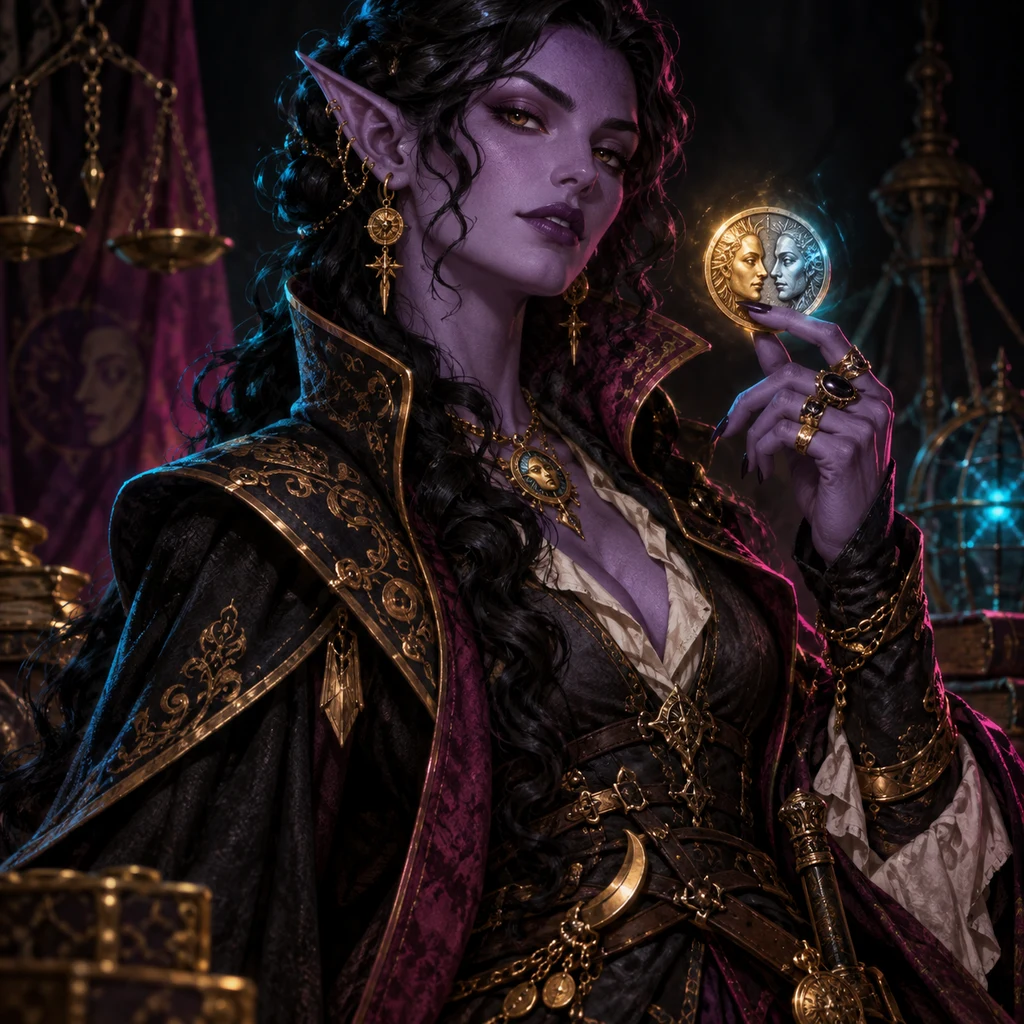 Mavra Secondcoin, elf woman, Broker of Borrowed Lives; original champion of AddictMUD (Irdryd listing)