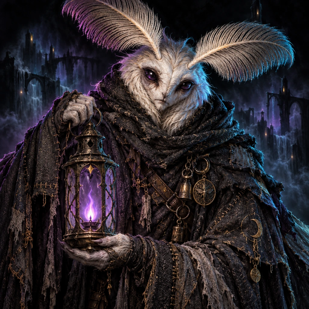 Thimble Lastlight, moth-folk, Keeper of the Final Wick; original champion of Advent of the Mists