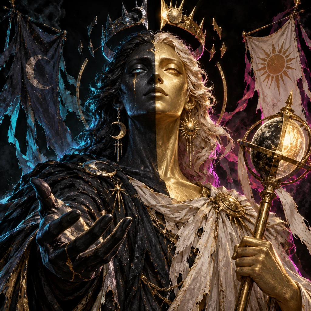 Aunaria Splitcrown, two-faced minor deity, Deity Between Banners; original champion of Aelisus: Asunder