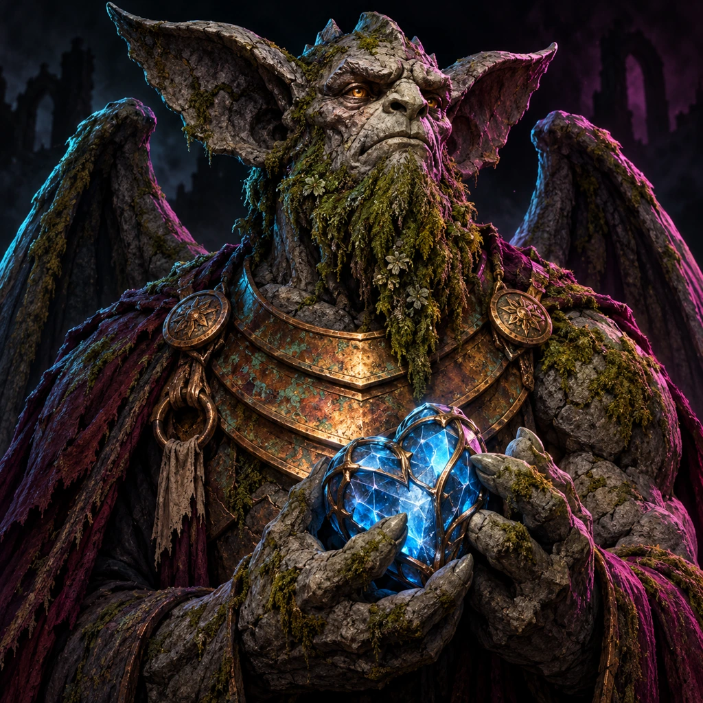 Cairnwake, moss-covered gargoyle, The Returning Bastion; original champion of Azereth