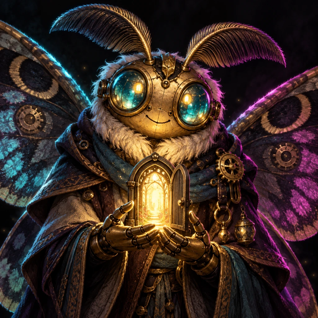 Eoalis Threadweaver, clockwork moth, Architect of Open Doors; original champion of ChatMUD