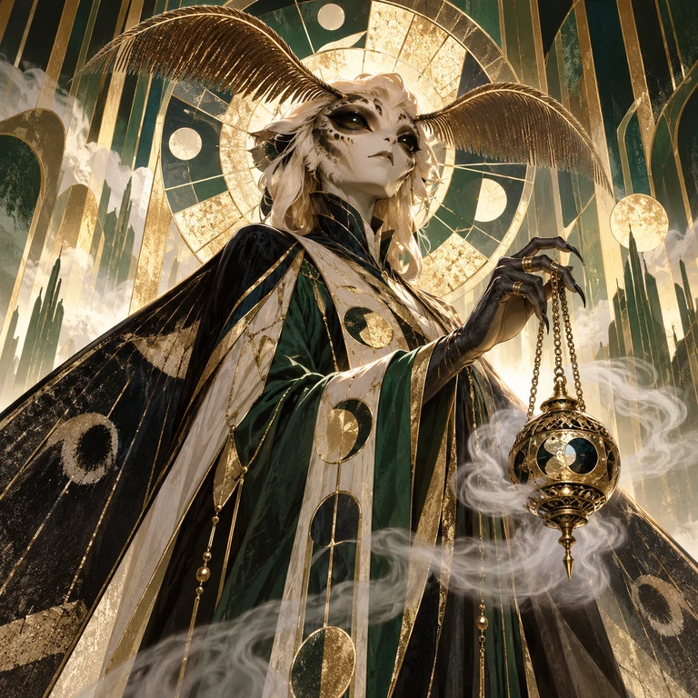 Taloven Mournglass, mothfolk oracle, Witness of the Veiled Houses; original champion of Dark Mists