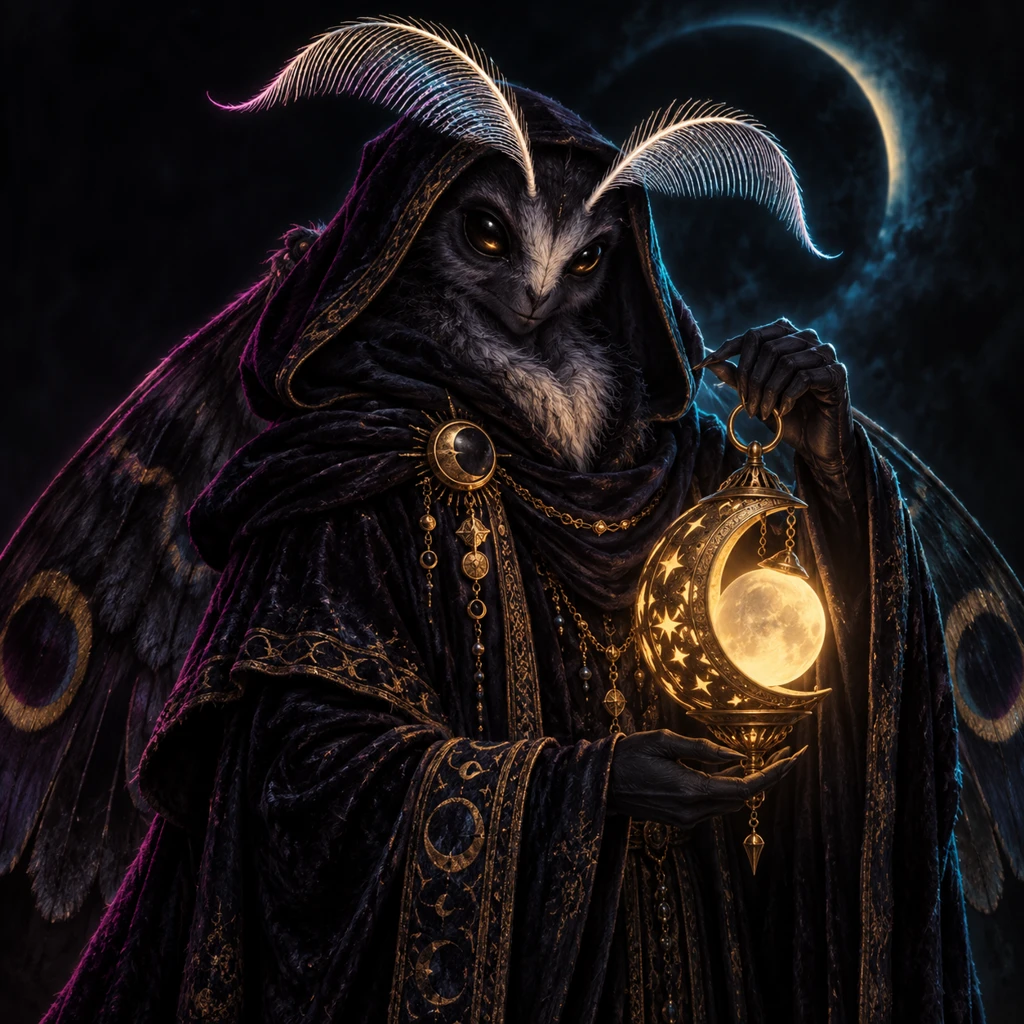 Nyx Bellwether, moth-folk, Guardian of the Last Hour; original champion of Edge of Midnight