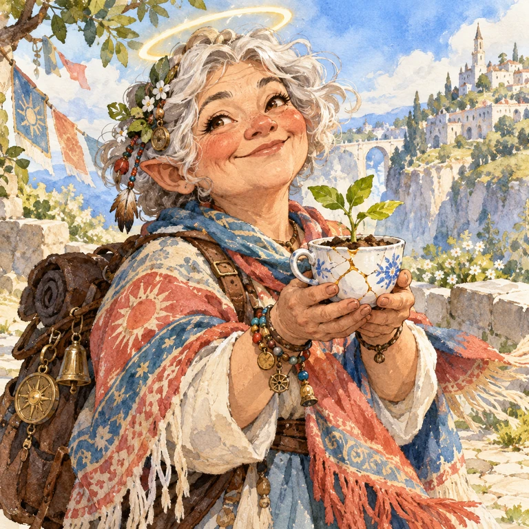 Pella Dawnagain, halfling celestial, Friend of the Next Beginning; original champion of Emperia