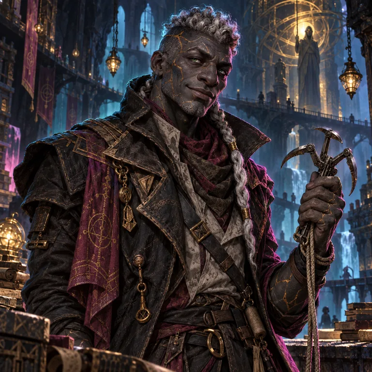 Cosima Mulberry, gilded slate Stoneborn, Wayward Scout of Devotional Research; original champion of Geas