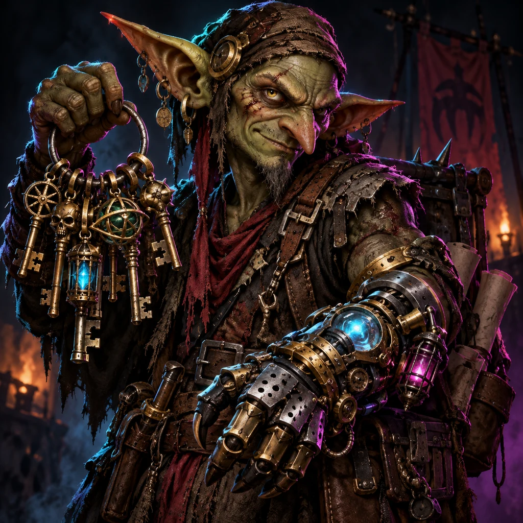 Dross Ninehooks, goblin man, Arena Quartermaster; original champion of RealmCrafters TextBased RPG