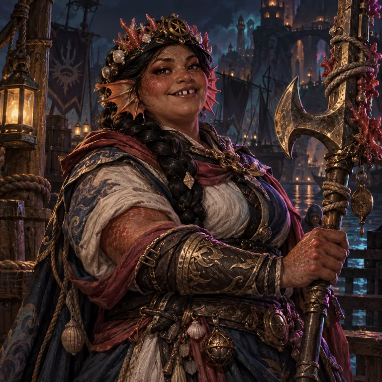 Farais Quartzsong, coral merfolk, Anchor Lance Champion; original champion of Realms of the Dragon