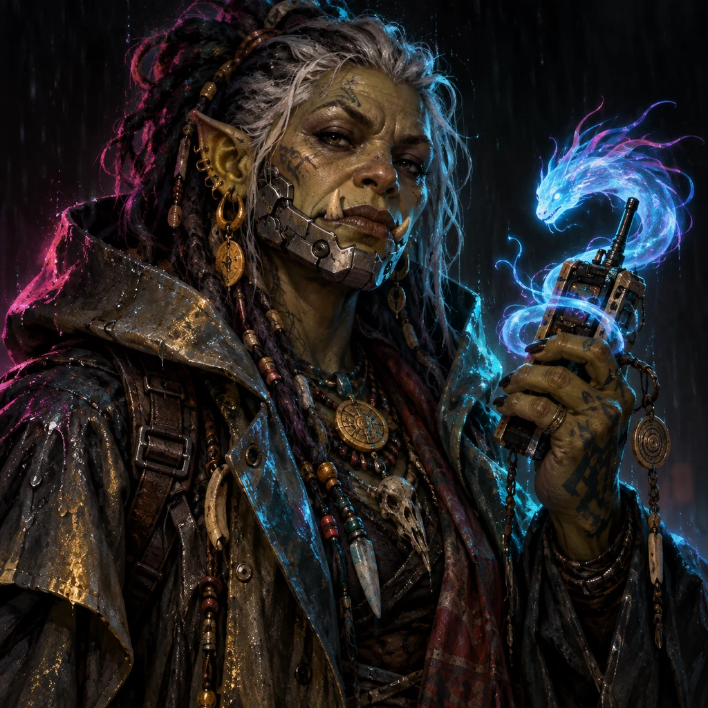 Othenith Lowcurrent, orc woman, Rainline Negotiator; original champion of Seattle2064