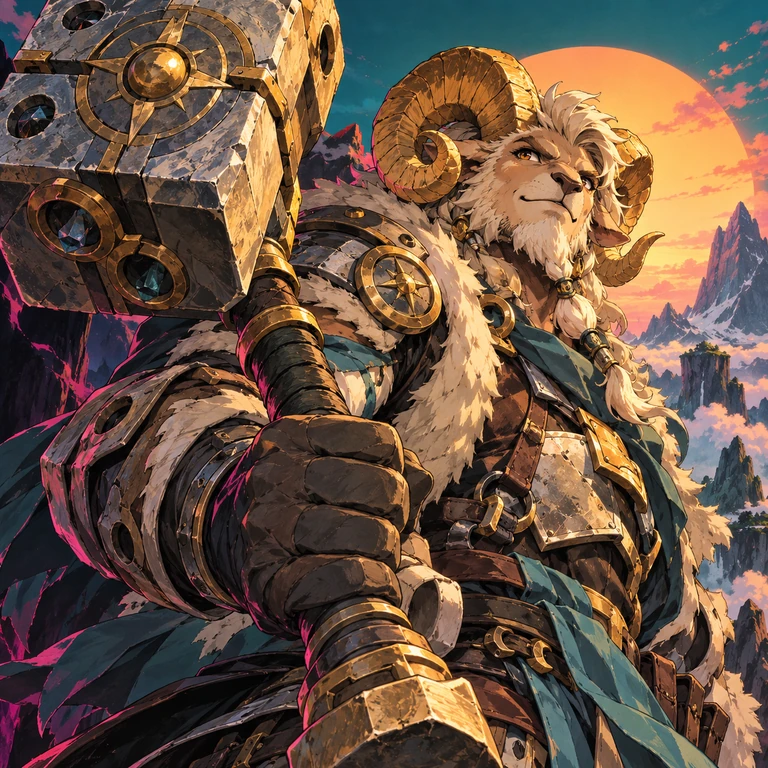 Brann Oathspring, ramfolk man, Seasonforged Challenger; original champion of Sovereign Dawn