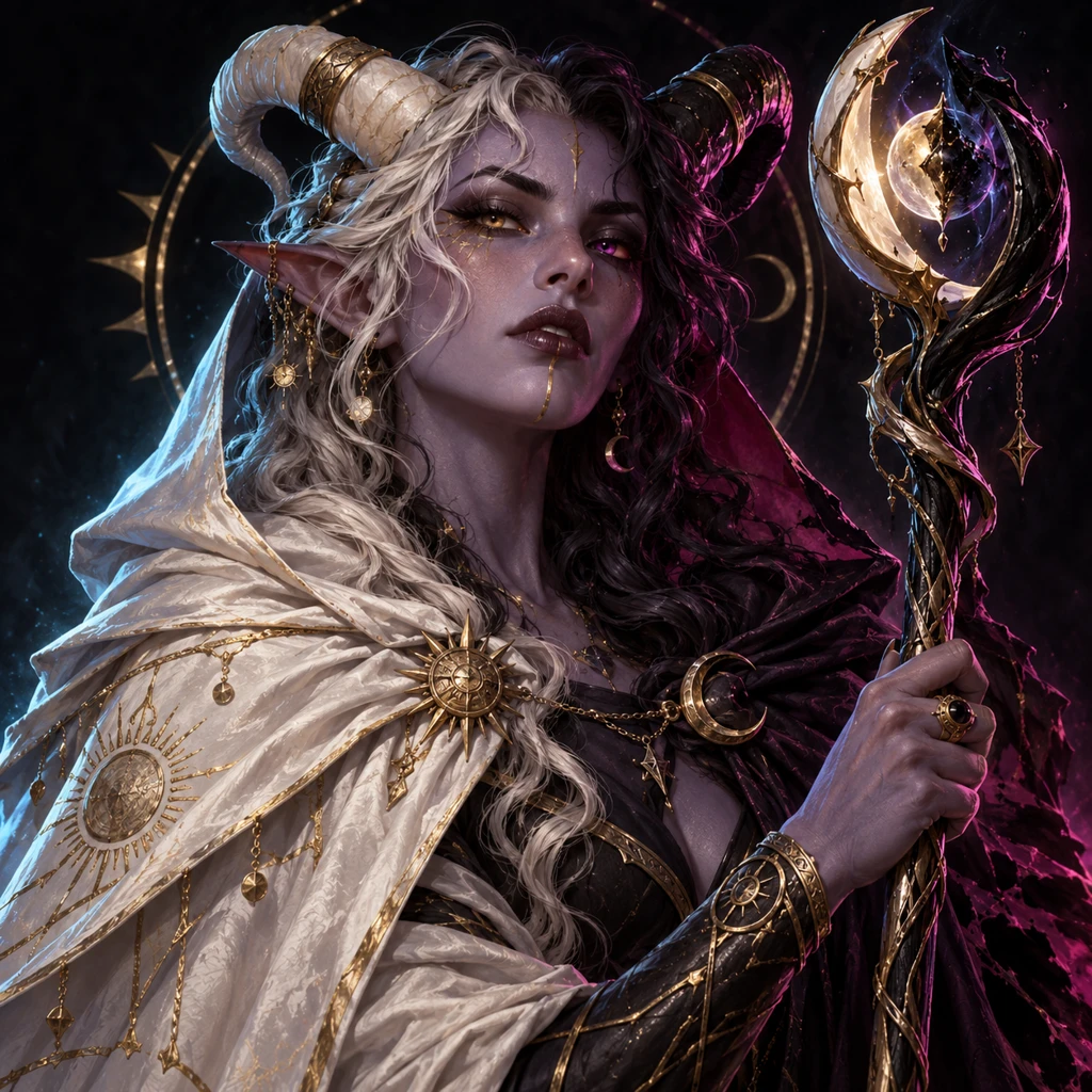 Ishra Splitdawn, tiefling, The Unfinished Shape; original champion of Sundering Shadows