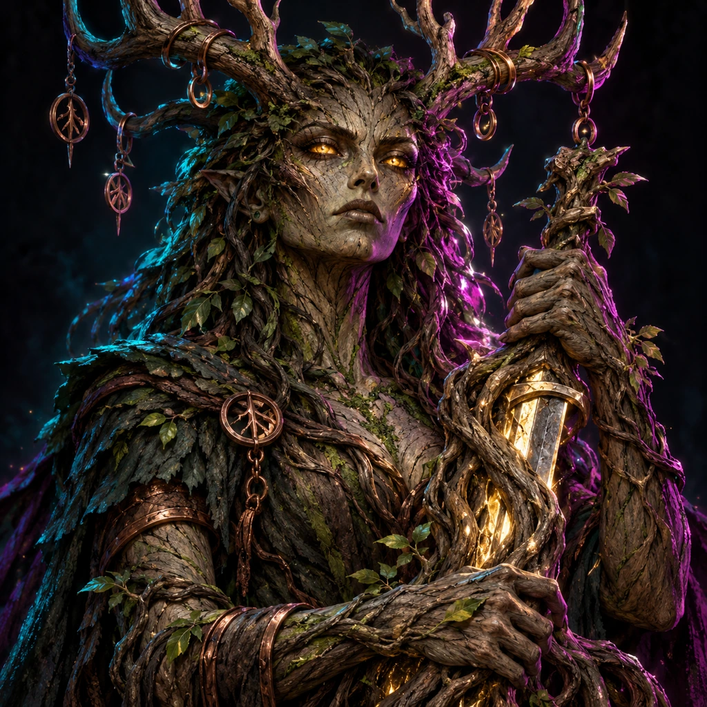 Briar Augur, antlered dryad, The Tempered Root; original champion of The Forest's Edge