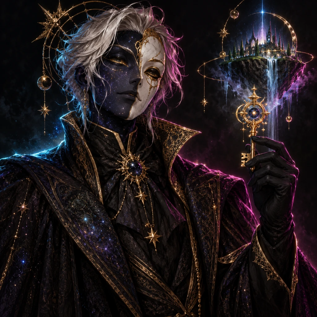 Halaros Masque, starborn spirit, Curator of Impossible Invitations; original champion of The Void