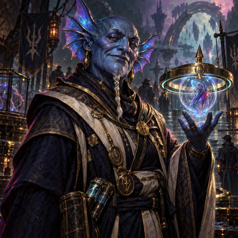 Yoruri Kestrelway, cobalt sail, Arrival Quarantine Keeper; original champion of Tri: Legends of the Three Continents
