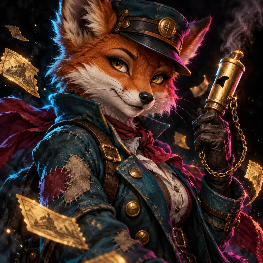 Tess Copperwhistle, anthropomorphic red fox, Conductor of Lost Arrivals; original champion of Wolfery