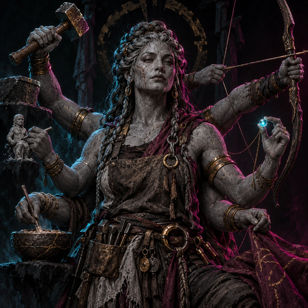 Tarsa Manyhands, six-armed stoneborn, The Unclassed; original champion of Worlds of Carnage